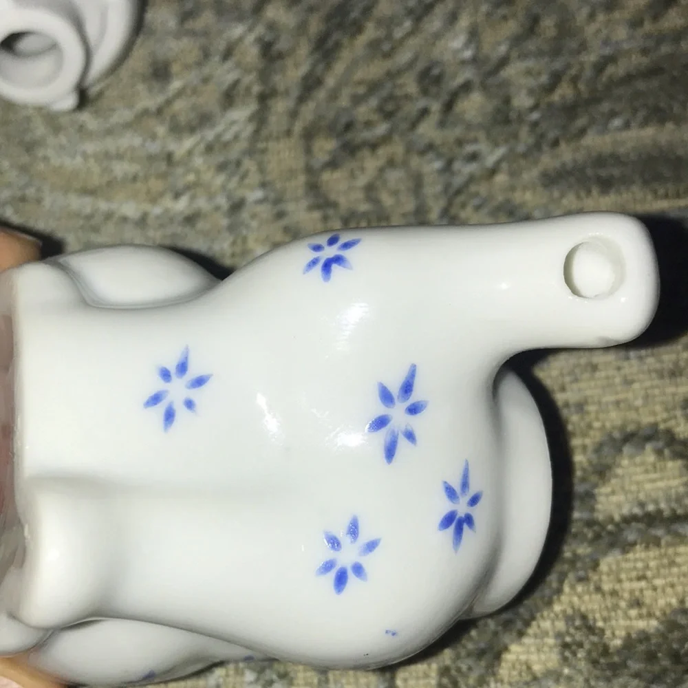 Vintage Mini Whiskers Cat Teapot China Blue White Tea Pot Decorative Figurine